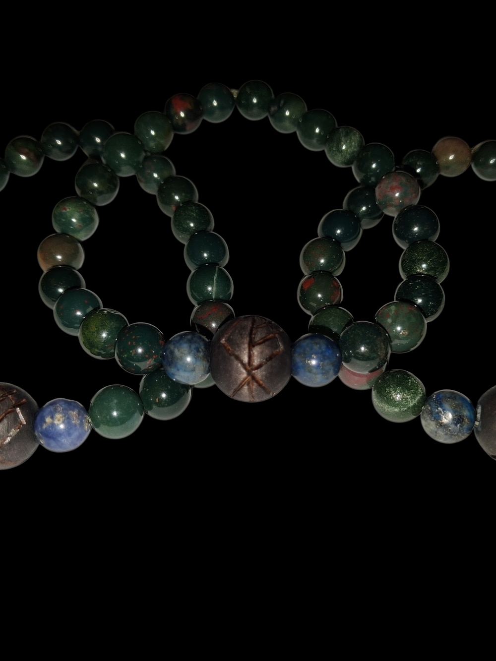 Wolf Rune Bracelet, Woodburned Rune w/ Genuine Lapis Lazuli & Heliotrope